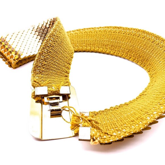 Vintage Elastic Belt with Overlapping Gold Tone Scales, Glamrock 80s 90s - Picture 3 of 3